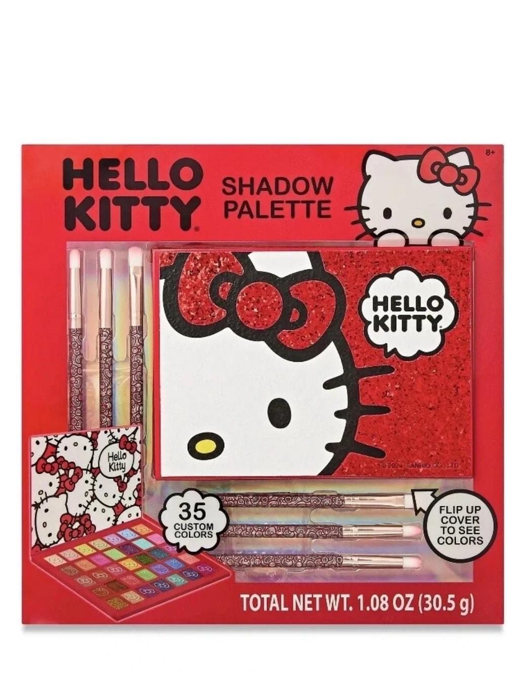 Hello Kitty Red Glitter Shadow Palette with Pink Brushes